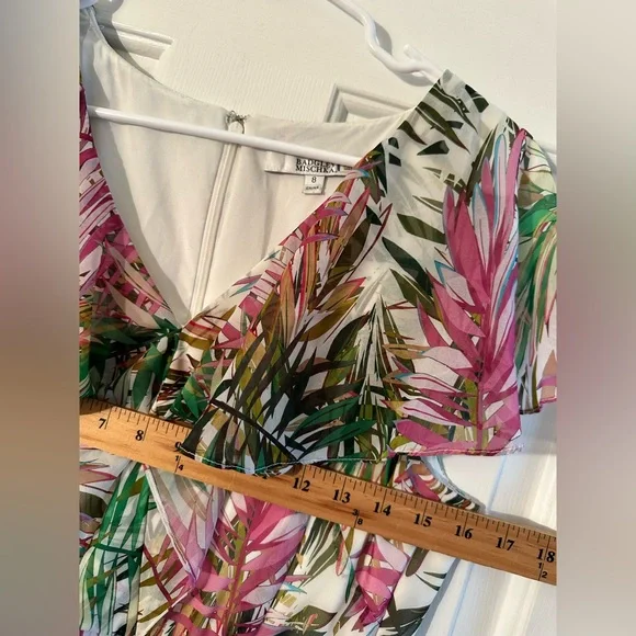 BADGLEY MISHKA 8 EASTER Resort Wedding Coastal Palm Ruffle Pink Green Maxi Dress - Picture 16 of 16